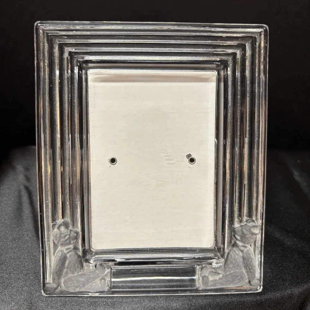 Lead Crystal Photo‎ Frame Frosted Bears Baby Heavy 3x4 Picture Opening No Flaws